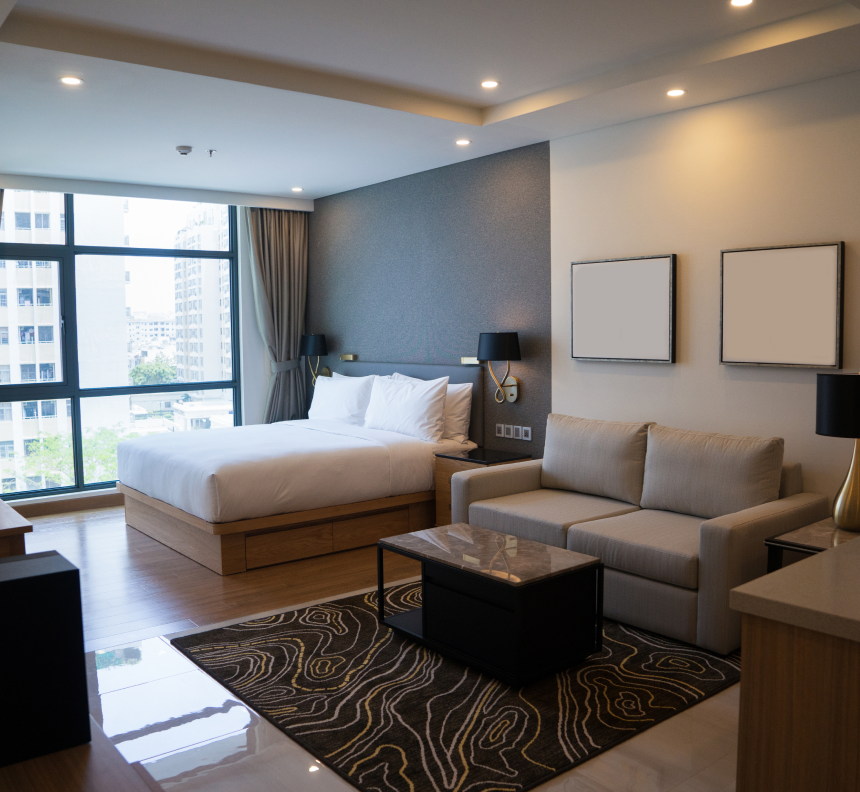 image of hotel suite with white chair interior